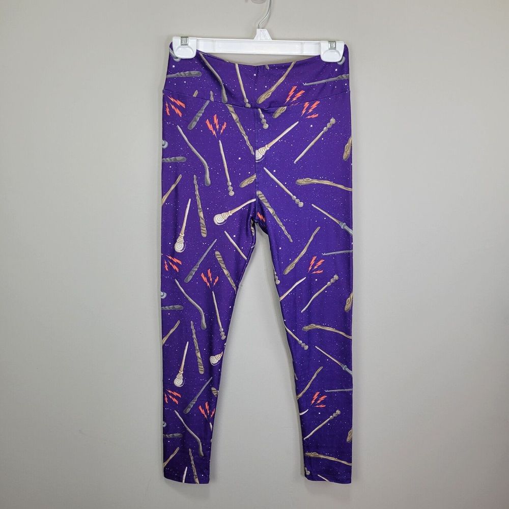 Wand Print Polyester Spandex Purple Ankle Leggings One Size Fits All